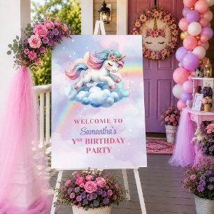 Whimsical Unicorn Pastel Colours Girl Birthday Wel Poster