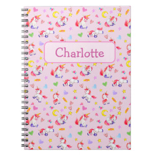 Whimsical Unicorn Pattern Personalised Notebook