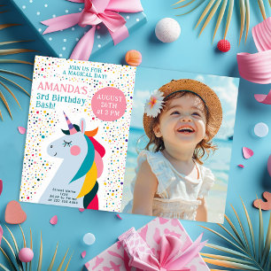 Whimsical Unicorn & Photo Birthday Party Card