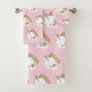 Whimsical Unicorn Pink Pattern Bath Towel Set