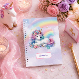Whimsical Unicorn Pink Purple Girl Birthday Gift B Notebook