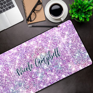Whimsical unicorn purple glitter desk mat