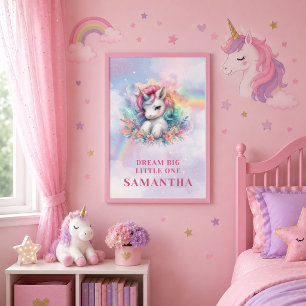 Whimsical Unicorn Rainbow Girl Birthday Wall Poste Poster