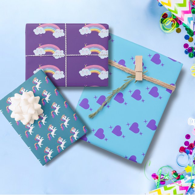 Whimsical Unicorn Rainbow Heart Wrapping Paper (Creator Uploaded)