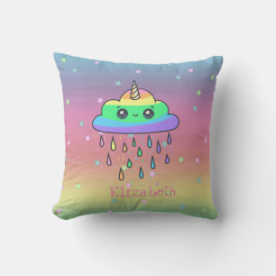 Whimsical  Unicorn Rainbow, Rain ,Ombre Cushion