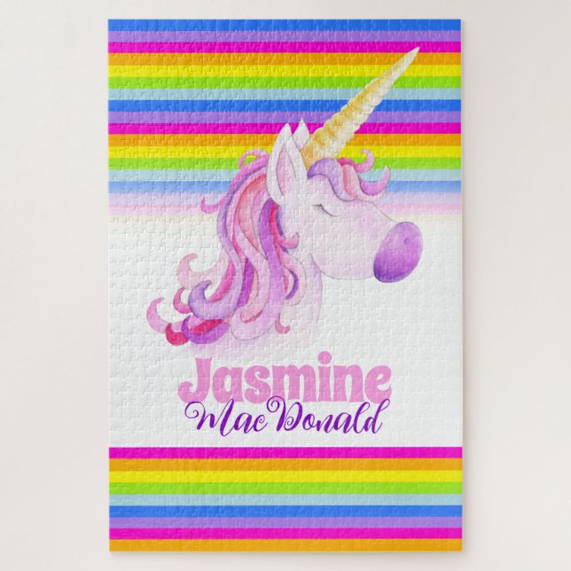 Whimsical unicorn rainbow stripes jigsaw puzzle (Vertical)