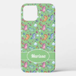 Whimsical Unicorns and Bright Pretty Flowers iPhone 12 Pro Case