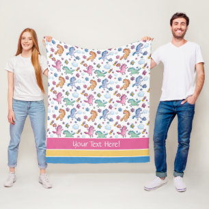 Whimsical Unicorns and Bright Pretty Flowers Fleece Blanket