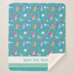 Whimsical Unicorns and Bright Pretty Flowers Sherpa Blanket