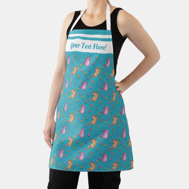 Whimsical Unicorns and Pretty Flowers Pattern Apron (Insitu)