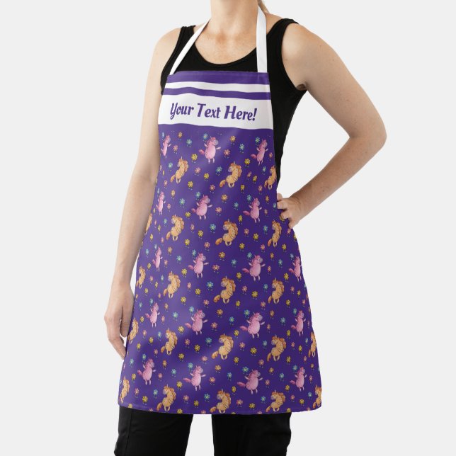 Whimsical Unicorns and Pretty Flowers Pattern Apron (Insitu)