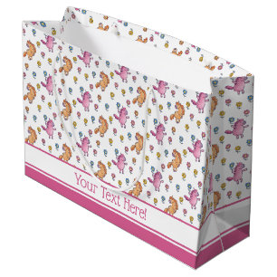 Whimsical Unicorns and Pretty Flowers Pattern Large Gift Bag