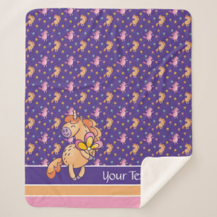 Whimsical Unicorns and Pretty Flowers Pattern Sherpa Blanket