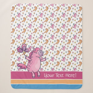 Whimsical Unicorns and Pretty Flowers Pattern Sherpa Blanket