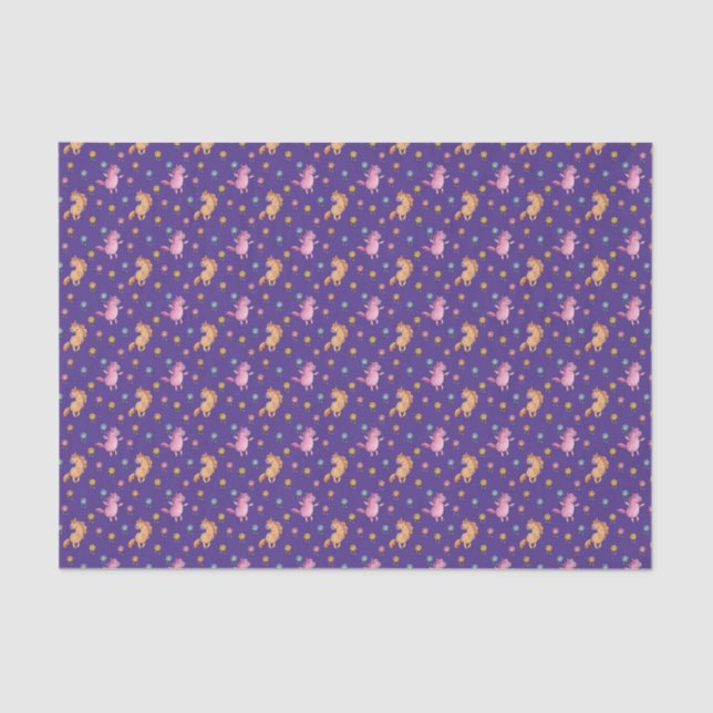 Whimsical Unicorns and Pretty Flowers Pattern Tissue Paper (Front)