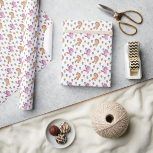 Whimsical Unicorns and Pretty Flowers Pattern Wrapping Paper