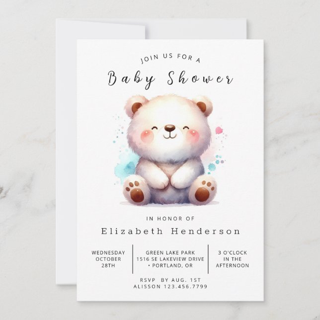 Whimsical Unique Bear Baby Shower Invitation (Front)