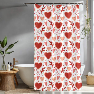 Whimsical Valentine Red & Pink Heart Pattern Shower Curtain