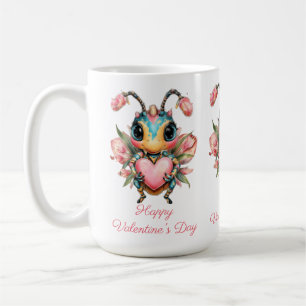 Whimsical Valentine`s Day Bug Heart Coffee Mug