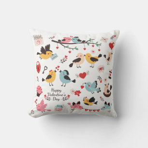 Whimsical Valentine's Day Birds Throw Pillow