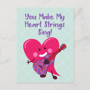 Whimsical Valentine's Day   Heart Guitar Holiday Postcard