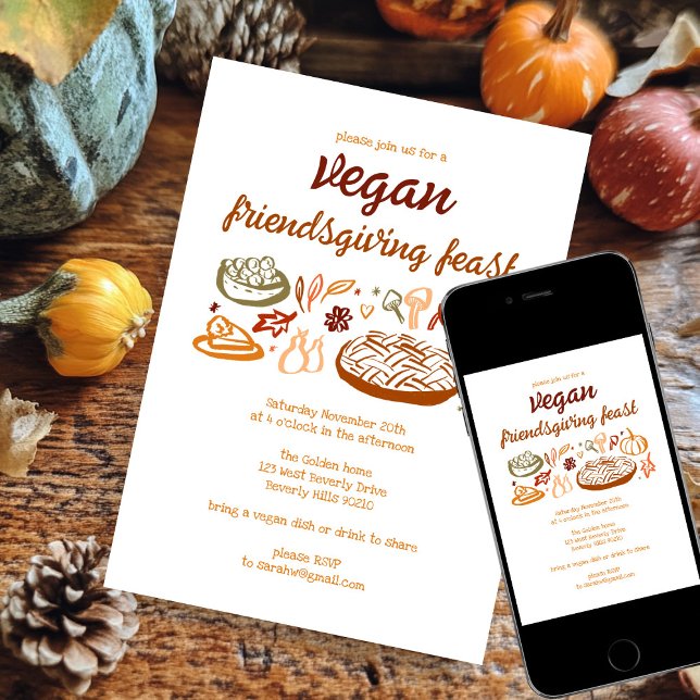 Whimsical VEGAN Thanksgiving Friendsgiving CUSTOM  Invitation (Whimsical VEGAN VEGETARIAN Thanksgiving Friendsgiving CUSTOM Invitation Digital Download Evite
)