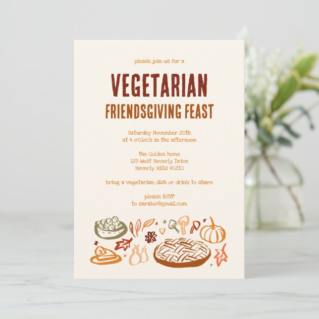 Whimsical VEGETARIAN Thanksgiving Friendsgiving Invitation (Standing Front)