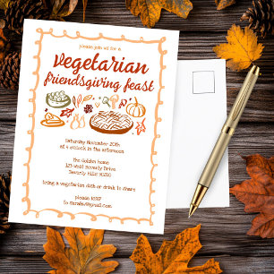 Whimsical VEGETARIAN Thanksgiving Friendsgiving Postcard