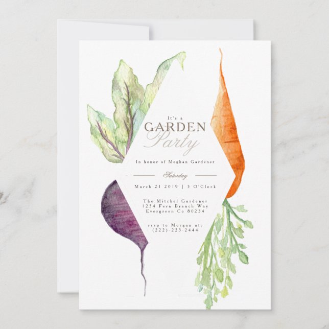 Whimsical Veggie Patch Garden Part | Beet & Carrot Invitation (Front)