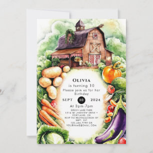 Whimsical Veggies Farmers Market Birthday Invitation