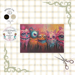 Whimsical Vibrant Coloured Monsters Decoupage Tissue Paper