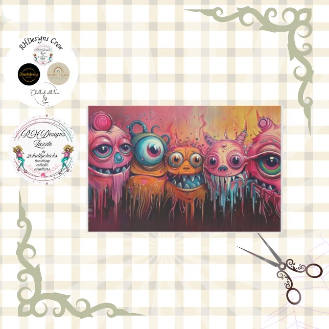 Whimsical Vibrant Coloured Monsters Decoupage Tissue Paper (Creator Uploaded)