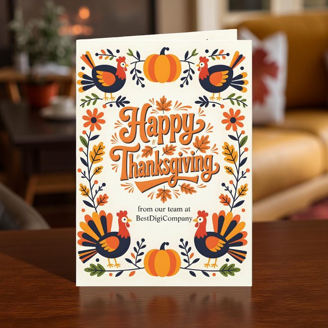 Whimsical Vibrant Folk Art Autumn Thanksgiving Card (Creator Uploaded)