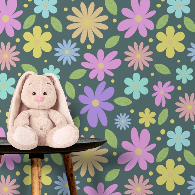 Whimsical Vibrant Pastel Garden Blooms on Green Wallpaper (Creator Uploaded)