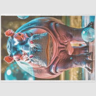 Whimsical Vibrant Photo Hippo and Bubble Decoupage Tissue Paper