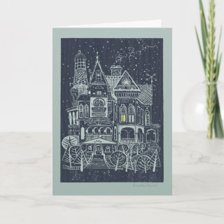 Whimsical Victorian House Christmas Card