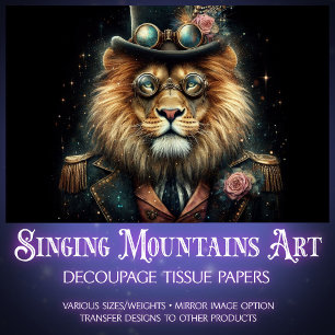 Whimsical Victorian Steampunk Lion Decoupage Tissue Paper