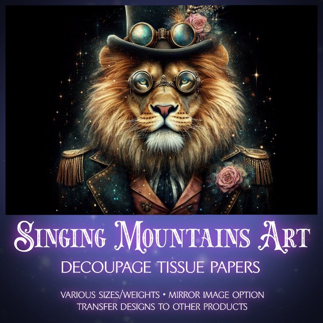 Whimsical Victorian Steampunk Lion Decoupage Tissue Paper (Creator Uploaded)