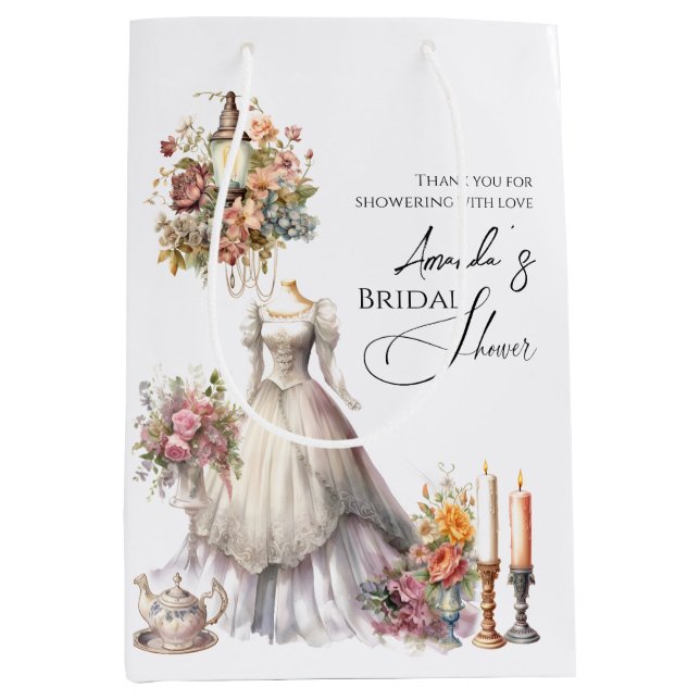 Whimsical Victorian Wedding Dress Bridal Shower Medium Gift Bag (Front)
