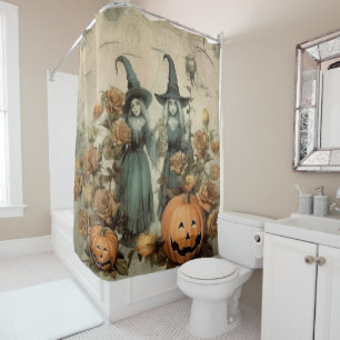 Whimsical Victorian Witches Pumpkin Roses Shower Curtain