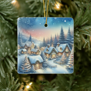 Whimsical Village Christmas Personalised Ceramic Ornament