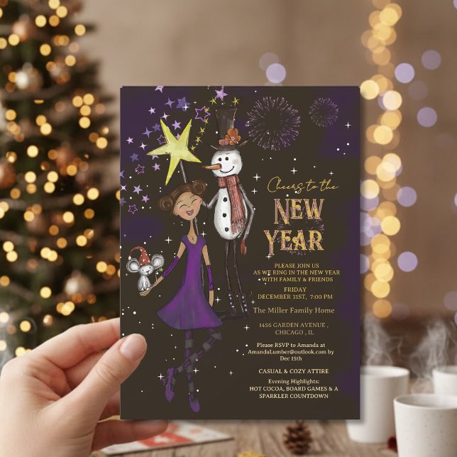 Whimsical Village Family New Year's Eve Snowman Invitation (Whimsical Village Family New Year's Eve Snowman Invitation)