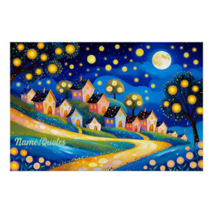 Whimsical Village Under the Stars Poster