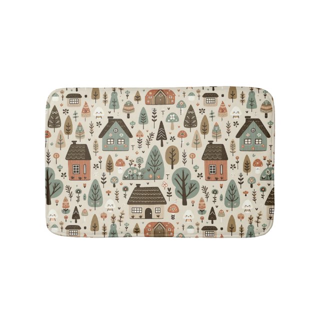 Whimsical Village with Cottages and Trees Bath Mat (Front)