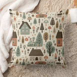 Whimsical Village with Cottages and Trees Cushion
