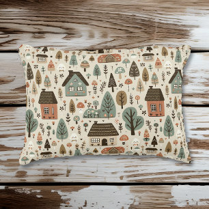 Whimsical Village with Cottages and Trees Decorative Cushion