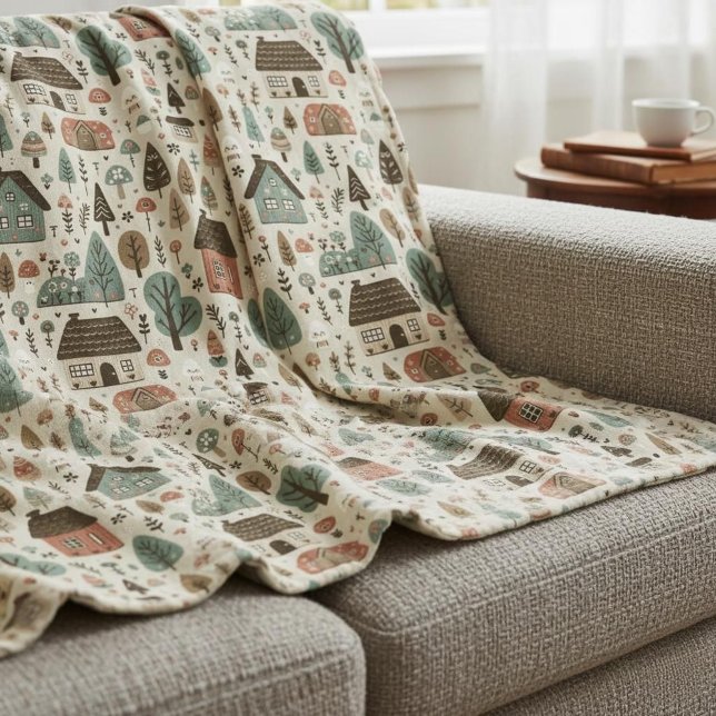Whimsical Village with Cottages and Trees Fleece Blanket (Creator Uploaded)