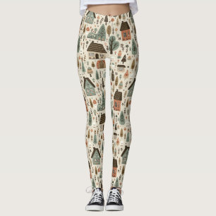 Whimsical Village with Cottages and Trees Leggings