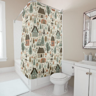 Whimsical Village with Cottages and Trees Shower Curtain