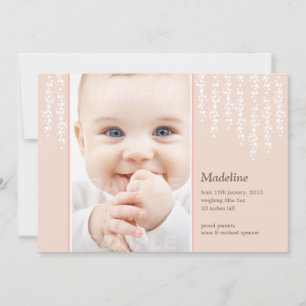 Whimsical Vines Birth Announcement Pink Card